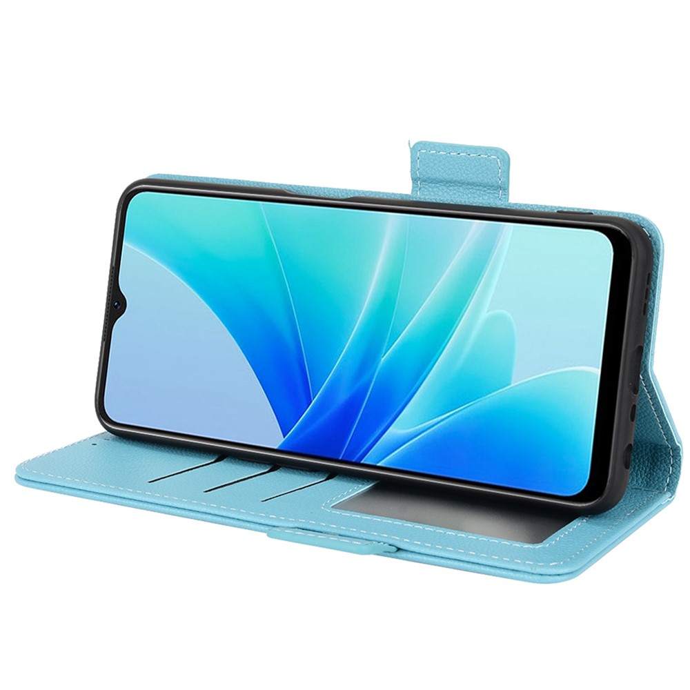 Mobile Phone Cover for Oppo A57 4G / A57 (2022) 5G (Taiwan Version), Magnetic Clasp Flip Wallet Case Stand PU Leather Litchi Texture Shell - Baby Blue-3