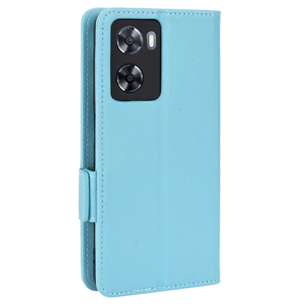 Mobile Phone Cover for Oppo A57 4G / A57 (2022) 5G (Taiwan Version), Magnetic Clasp Flip Wallet Case Stand PU Leather Litchi Texture Shell - Baby Blue-8