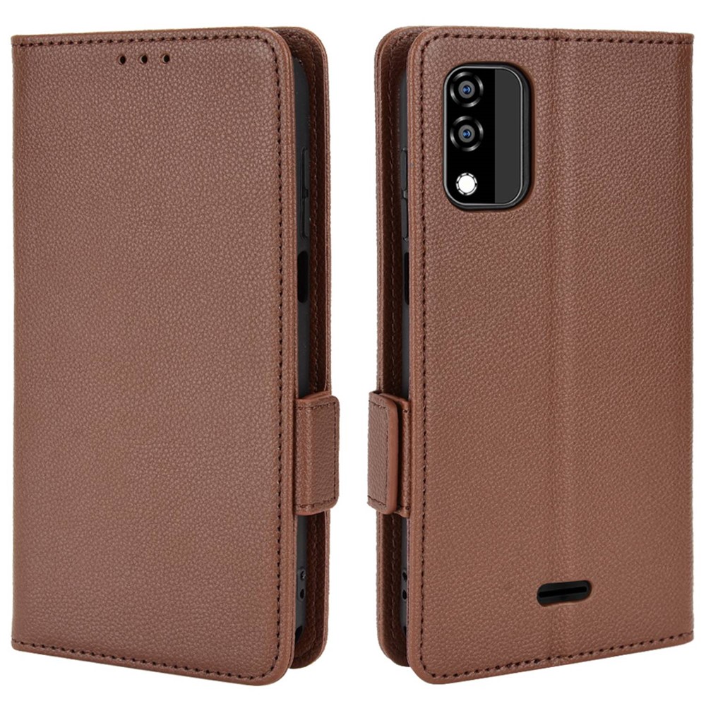 For BLU C5 Max Anti-scratch Cell Phone Case Magnetic Wallet Stand PU Leather Litchi Texture Shell - Brown-1