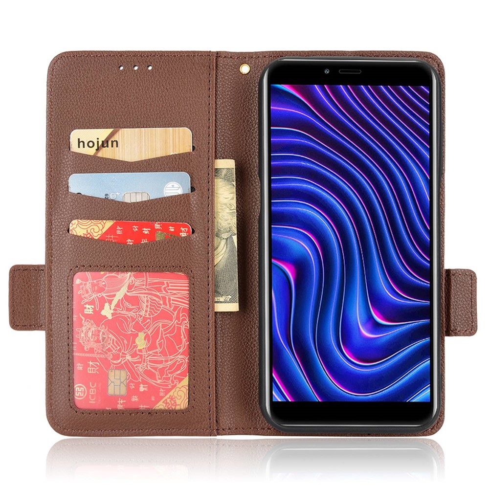 For BLU C5 Max Anti-scratch Cell Phone Case Magnetic Wallet Stand PU Leather Litchi Texture Shell - Brown-2