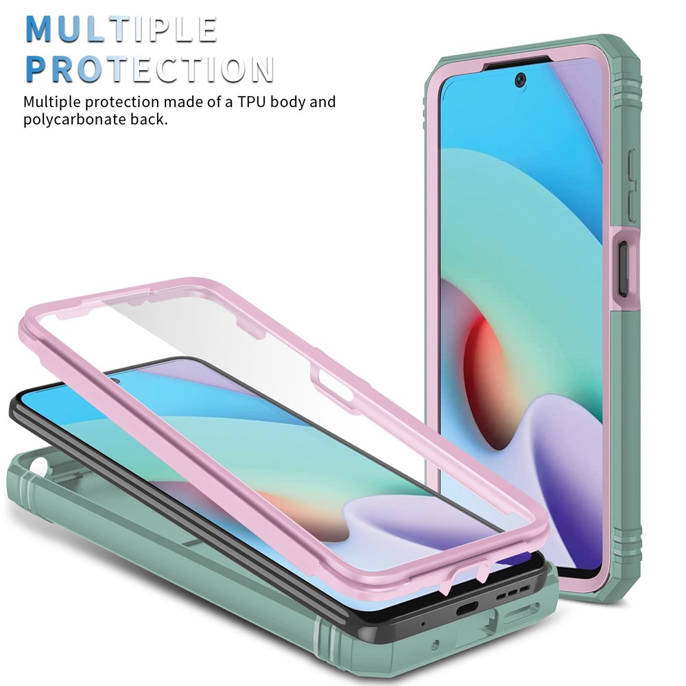 For Xiaomi Redmi 10 4G (2021) / Redmi 10 2022 4G / Redmi Note 11 4G (MediaTek) Sliding Camera Lens Protector Case PC+TPU Kickstand Cover with Card Slot - Pink / Green-10