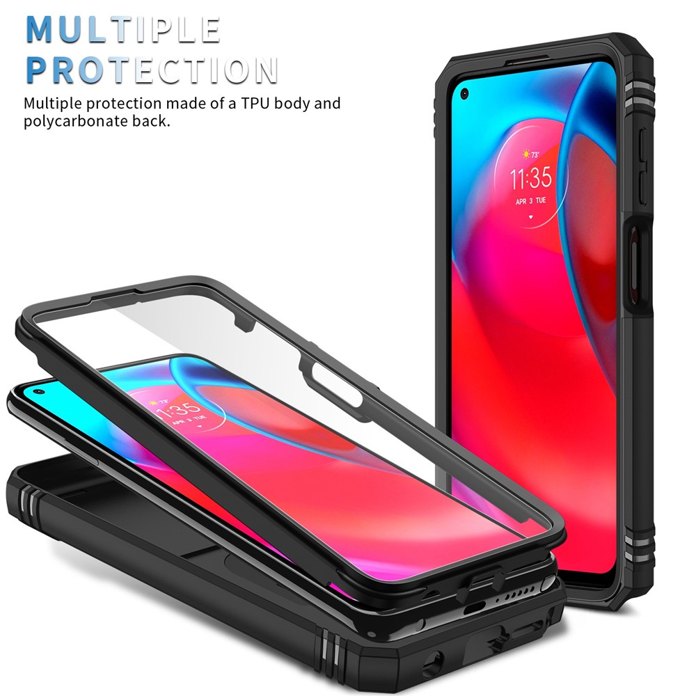 For Motorola Moto G Stylus 4G (2021) PC+TPU Kickstand Cover Anti-scratch Anti-fall Sliding Camera Lens Protector Phone Case with Card Slot - Black-10