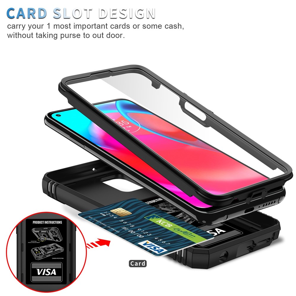 For Motorola Moto G Stylus 4G (2021) PC+TPU Kickstand Cover Anti-scratch Anti-fall Sliding Camera Lens Protector Phone Case with Card Slot - Black-11