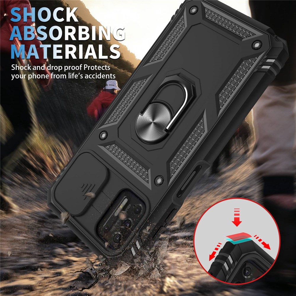 For Motorola Moto G Stylus 4G (2021) PC+TPU Kickstand Cover Anti-scratch Anti-fall Sliding Camera Lens Protector Phone Case with Card Slot - Black-3