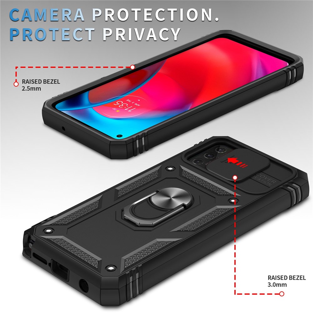 For Motorola Moto G Stylus 4G (2021) PC+TPU Kickstand Cover Anti-scratch Anti-fall Sliding Camera Lens Protector Phone Case with Card Slot - Black-4
