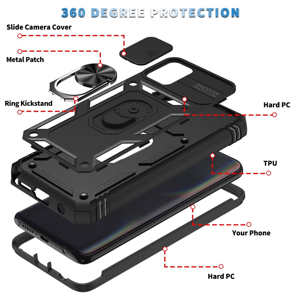 For Motorola Moto G Stylus 4G (2021) PC+TPU Kickstand Cover Anti-scratch Anti-fall Sliding Camera Lens Protector Phone Case with Card Slot - Black-6