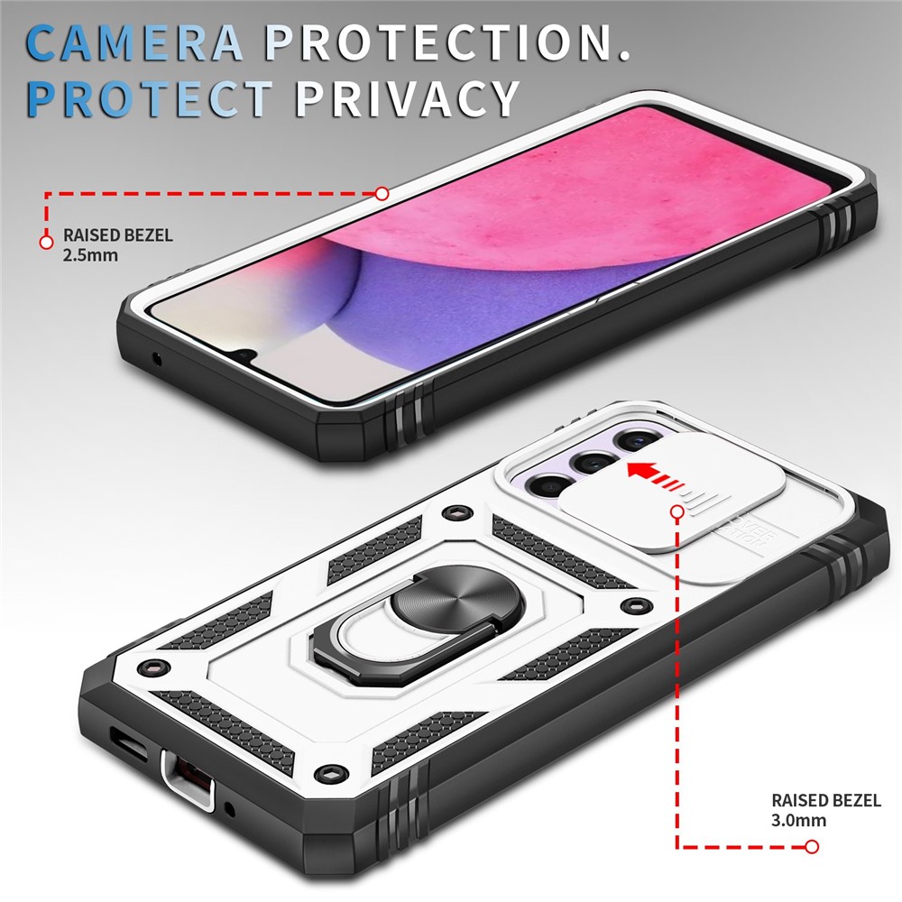 For Samsung Galaxy A33 5G Kickstand Card Holder Phone Case Case Hybrid Soft TPU Hard PC Back Shell with Slide Camera Cover - White / Black-4