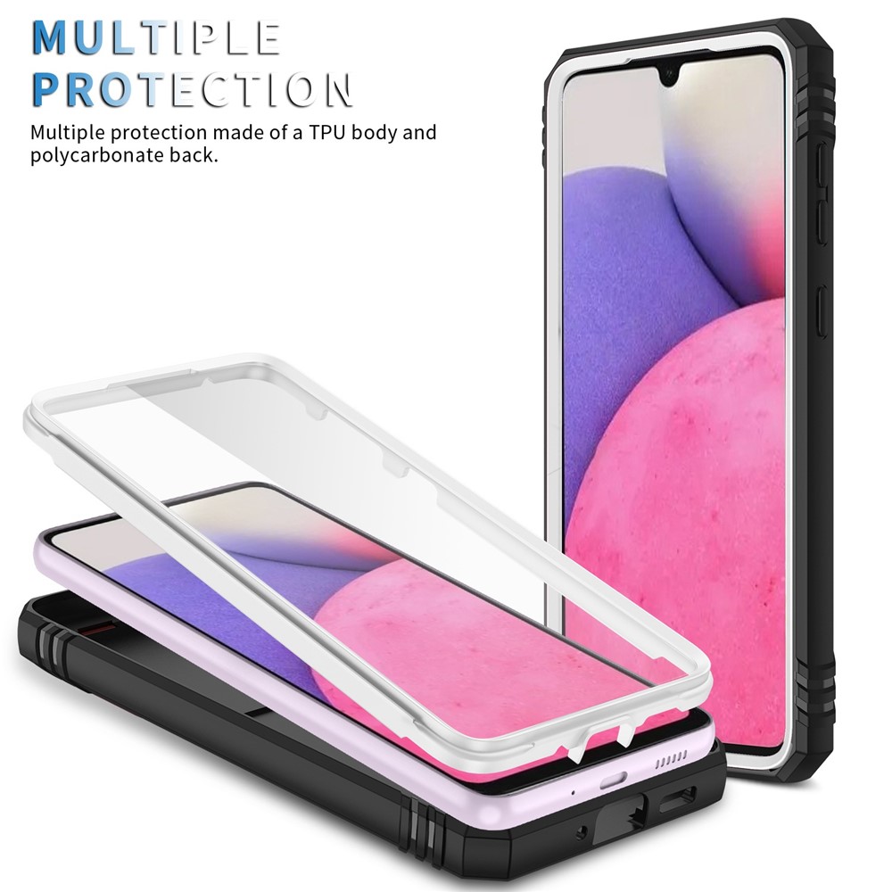 For Samsung Galaxy A33 5G Kickstand Card Holder Phone Case Case Hybrid Soft TPU Hard PC Back Shell with Slide Camera Cover - White / Black-8