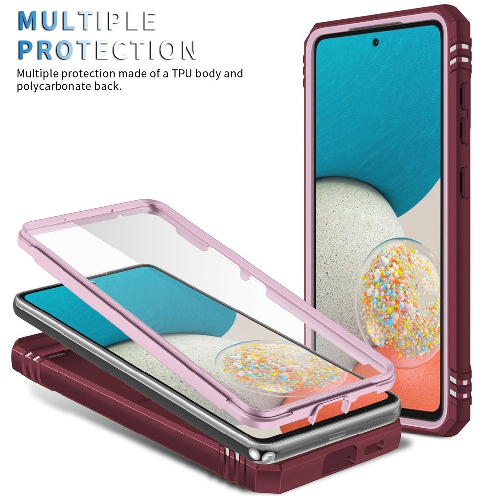 For Samsung Galaxy A53 5G Camera Sliding Door Design Phone Case Hard PC Soft TPU Defender Kickstand Cover with Card Slot - Pink / Dark Red-10
