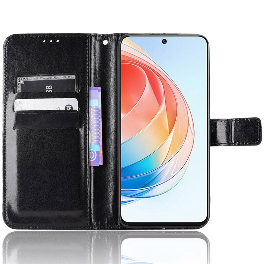 Crazy Horse Texture PU Leather Case for Honor X40i 5G, Foldable Stand Full Protection Phone Wallet Cover - Black-2