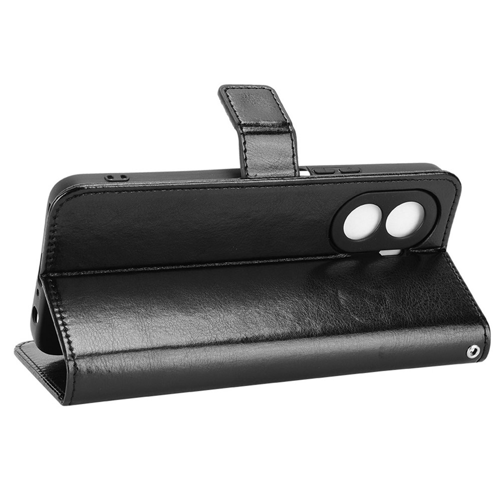 Crazy Horse Texture PU Leather Case for Honor X40i 5G, Foldable Stand Full Protection Phone Wallet Cover - Black-3