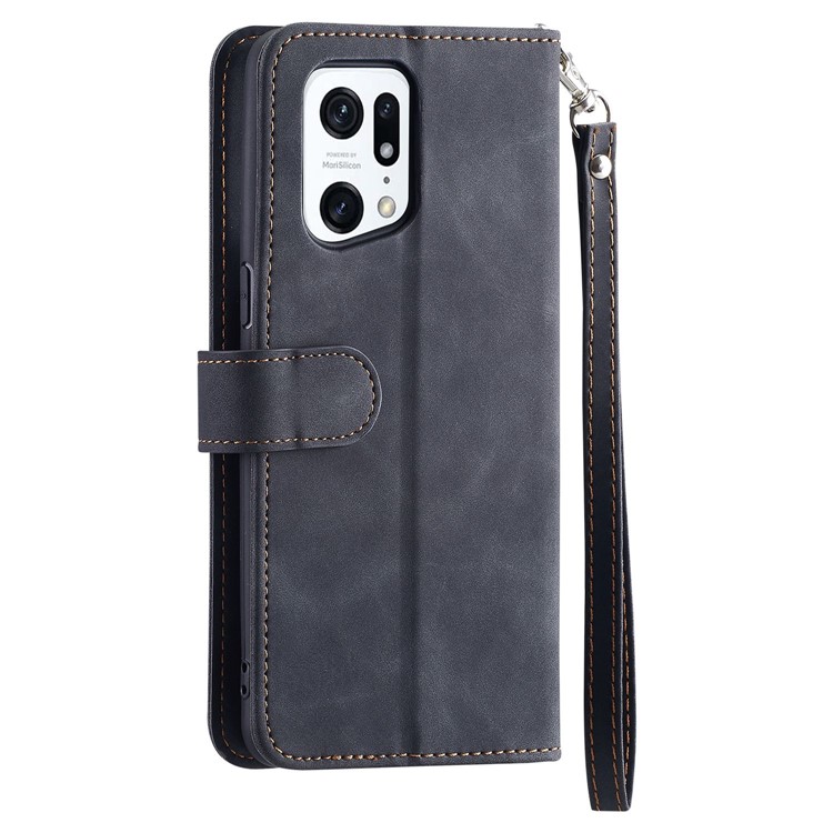 CASEDANCE Waltz 002 Series for Oppo Find X5 Pro 5G Phone Cover, Handy Strap Wallet Stand Magnetic Anti-drop Phone Case - Black-10