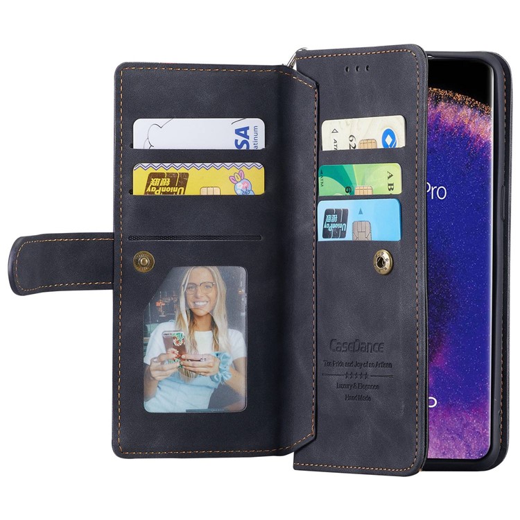 CASEDANCE Waltz 002 Series for Oppo Find X5 Pro 5G Phone Cover, Handy Strap Wallet Stand Magnetic Anti-drop Phone Case - Black-2