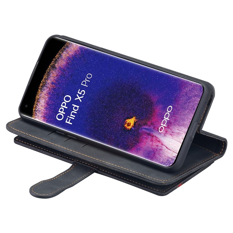CASEDANCE Waltz 002 Series for Oppo Find X5 Pro 5G Phone Cover, Handy Strap Wallet Stand Magnetic Anti-drop Phone Case - Black-3