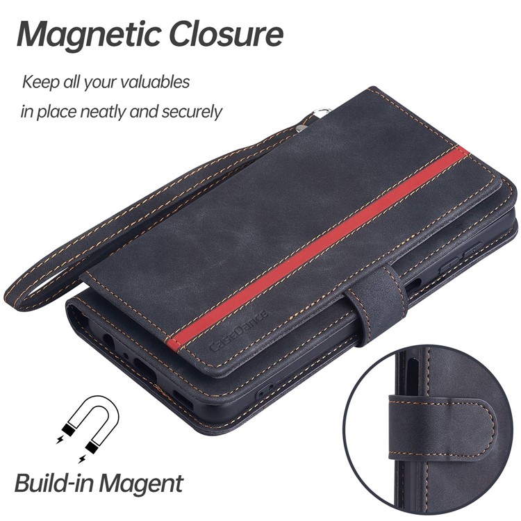 CASEDANCE Waltz 002 Series for Oppo Find X5 Pro 5G Phone Cover, Handy Strap Wallet Stand Magnetic Anti-drop Phone Case - Black-7