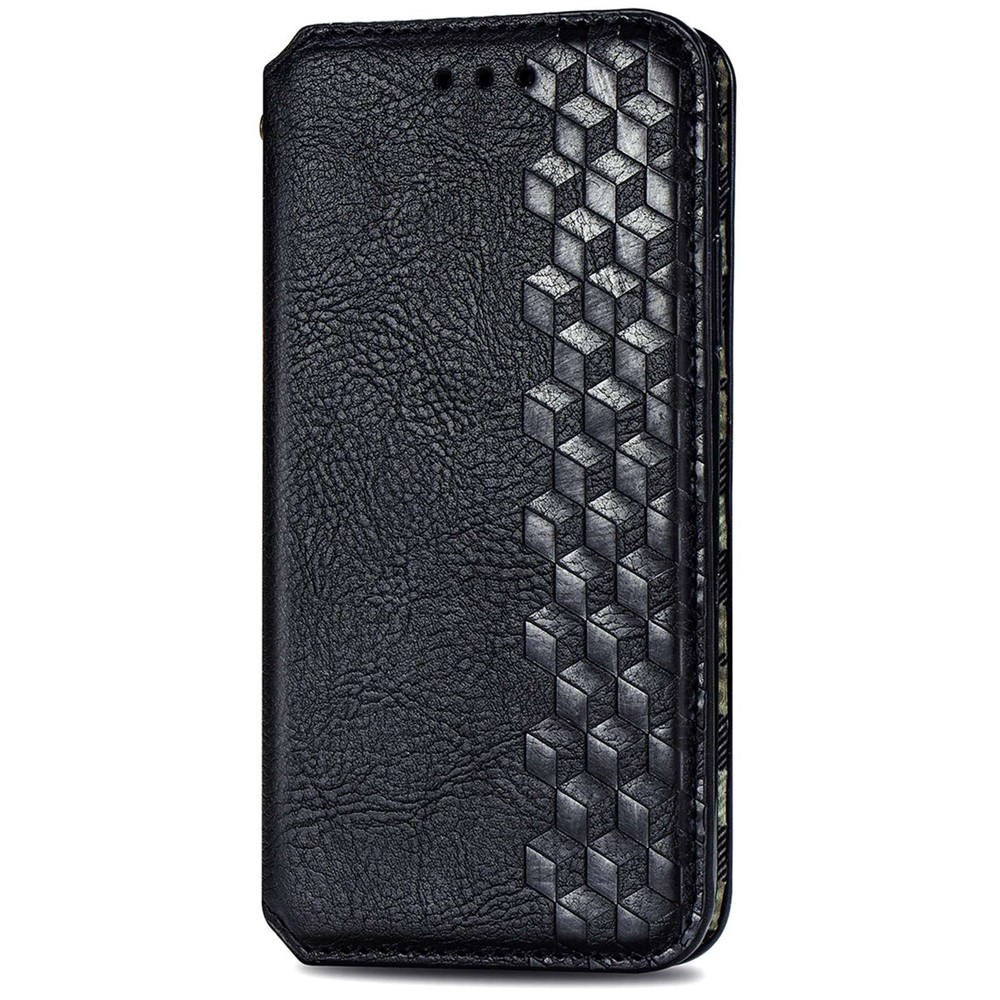 For iPhone 14 6.1 inch Shockproof Flip Leather Wallet Case Auto-absorbed Magnetic Rhombus Imprinting Phone Cover Stand - Black-8