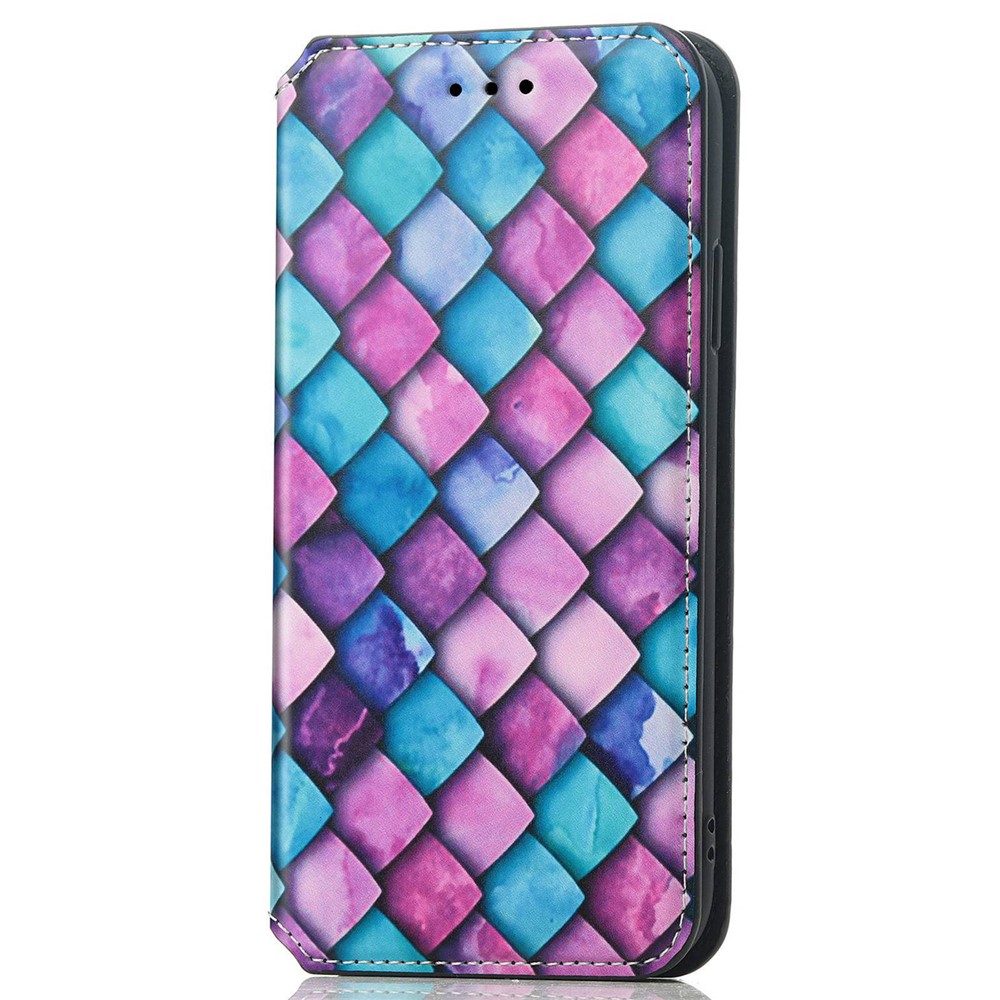 CASENEO 001 Series for iPhone 14 6.1 inch, Magnetic Auto Closing Flip Leather Wallet Case Stand Pattern Printing Shockproof Phone Cover with RFID Blocking - Purple Scale-8