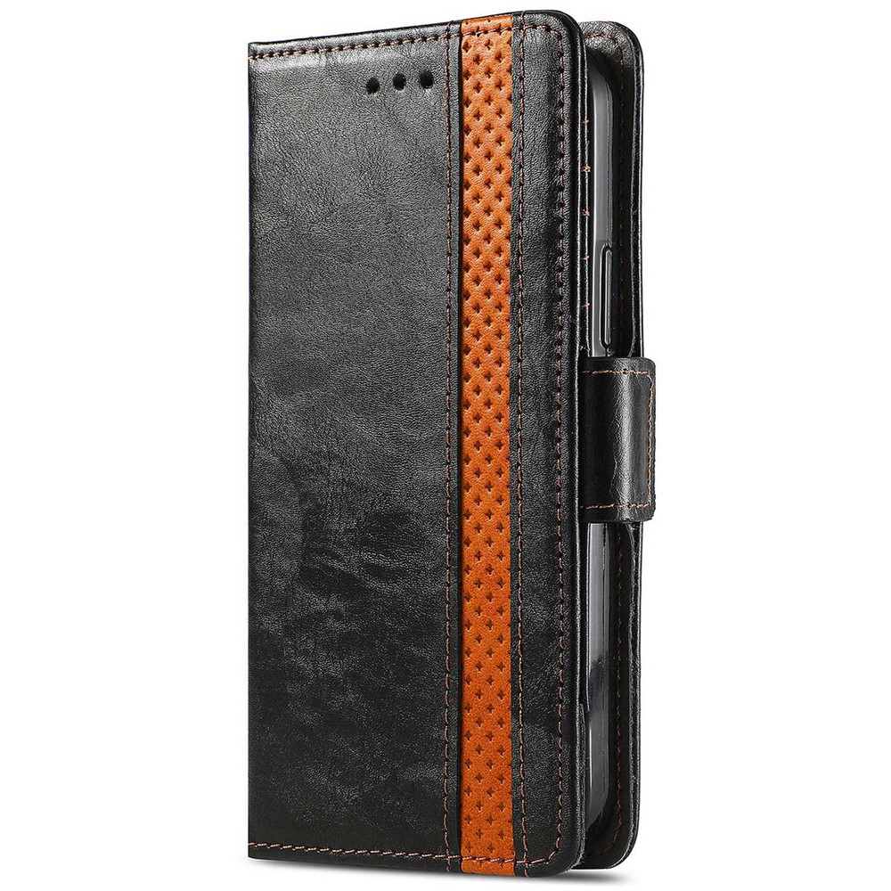 CASENEO 002 Series for iPhone 14 6.1 inch Stand Wallet Leather Phone Case Business Style Splicing RFID Blocking Protective Cover - Black-8
