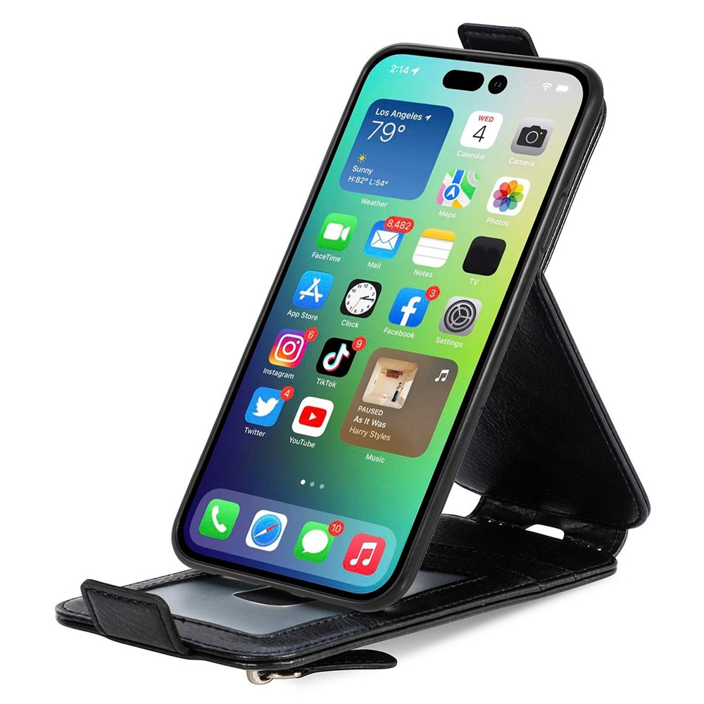 For iPhone 14 6.1 inch Zipper Wallet Magnetic Closure Phone Case PU Leather Vertical Flip Stand Cover - Black-2