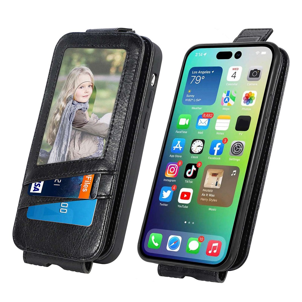 For iPhone 14 6.1 inch Zipper Wallet Magnetic Closure Phone Case PU Leather Vertical Flip Stand Cover - Black-3