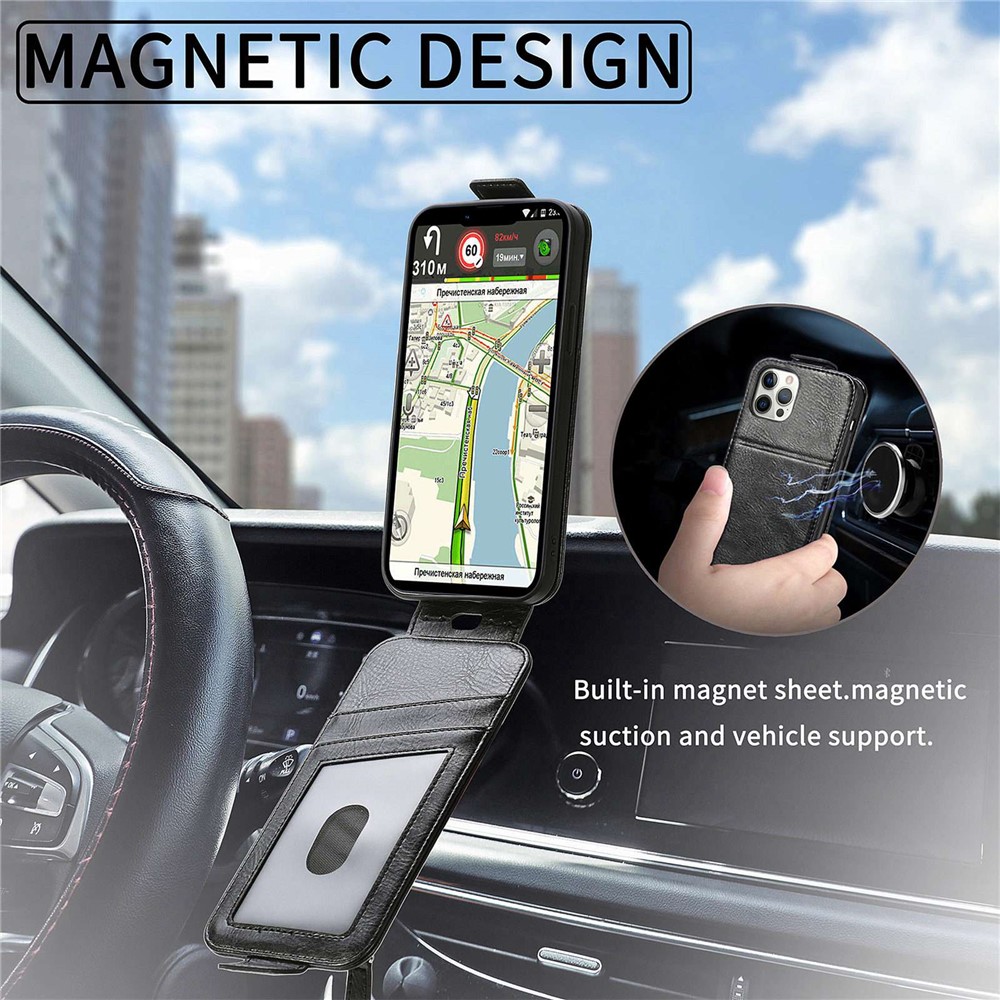 For iPhone 14 6.1 inch Zipper Wallet Magnetic Closure Phone Case PU Leather Vertical Flip Stand Cover - Black-6