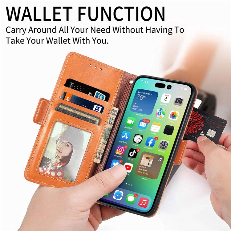 For iPhone 14 6.1 inch Cross Rhombus Imprinted Dual Magnetic Clasp Phone Case PU Leather Wallet Stand Cover - Brown-4