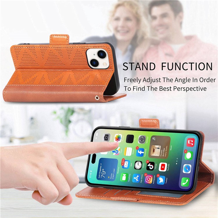 For iPhone 14 6.1 inch Cross Rhombus Imprinted Dual Magnetic Clasp Phone Case PU Leather Wallet Stand Cover - Brown-5