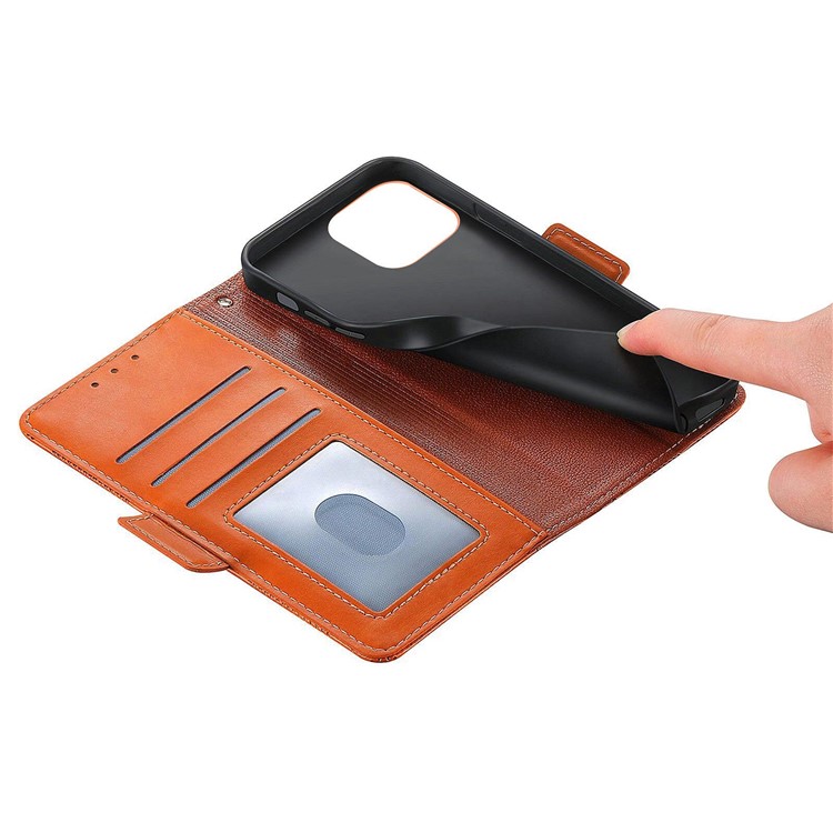 For iPhone 14 6.1 inch Cross Rhombus Imprinted Dual Magnetic Clasp Phone Case PU Leather Wallet Stand Cover - Brown-9