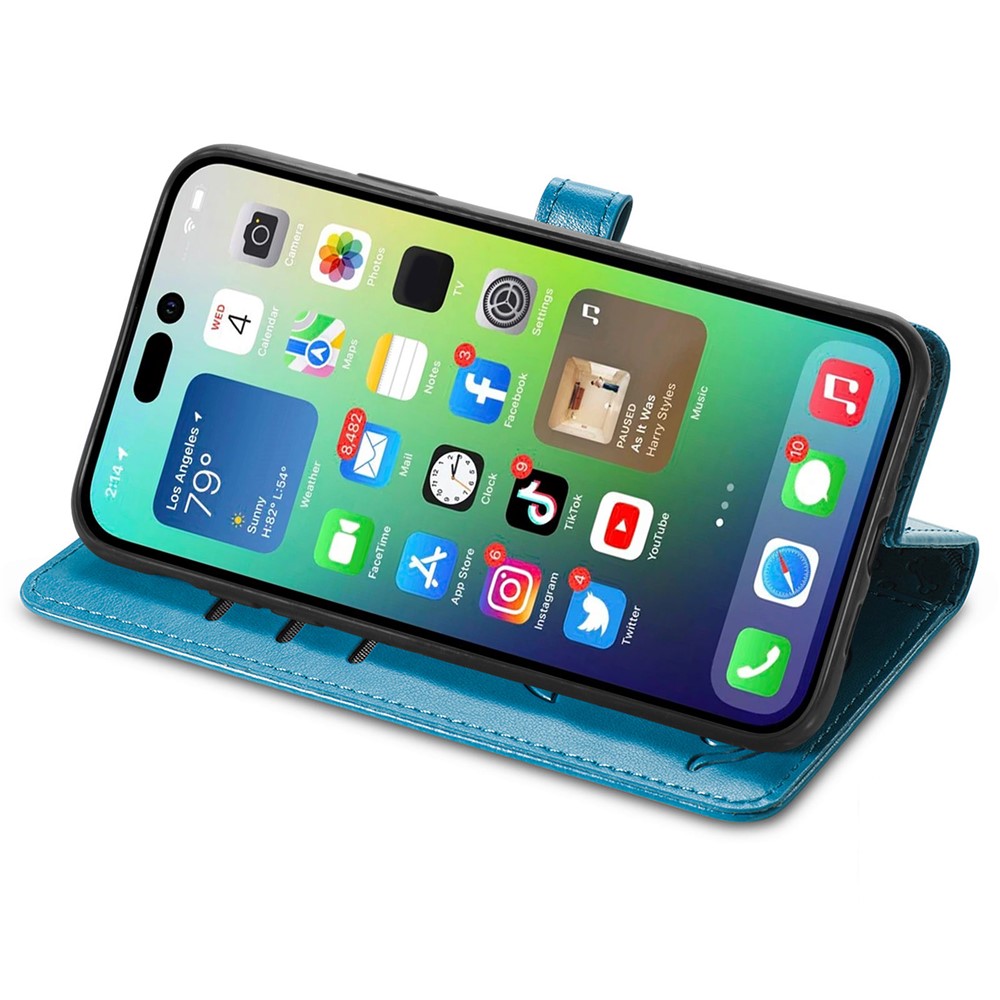 Imprinted Cat Dog Pattern Phone Cover for iPhone 14 6.1 inch, PU Leather + TPU All-round Protection Wallet Stand Case - Blue-3