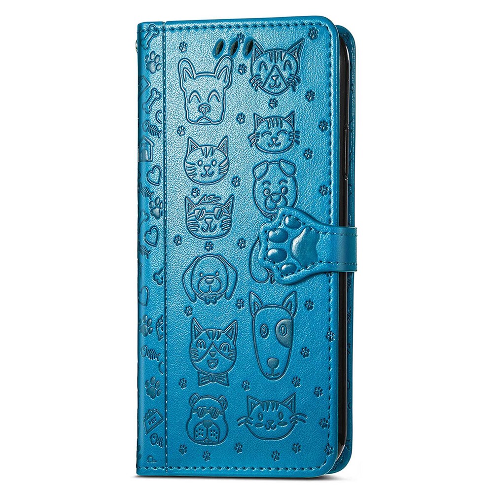 Imprinted Cat Dog Pattern Phone Cover for iPhone 14 6.1 inch, PU Leather + TPU All-round Protection Wallet Stand Case - Blue-7