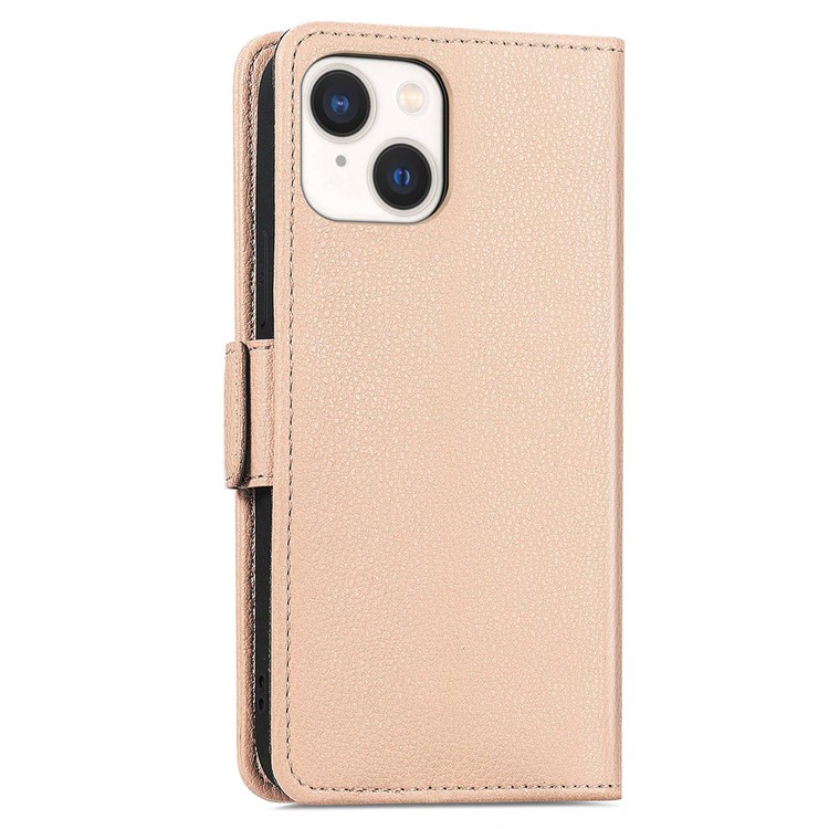 For iPhone 14 6.1 inch Flower Decor Phone Cover PU Leather Wallet Stand Full Protection Inner TPU Case - Khaki-11