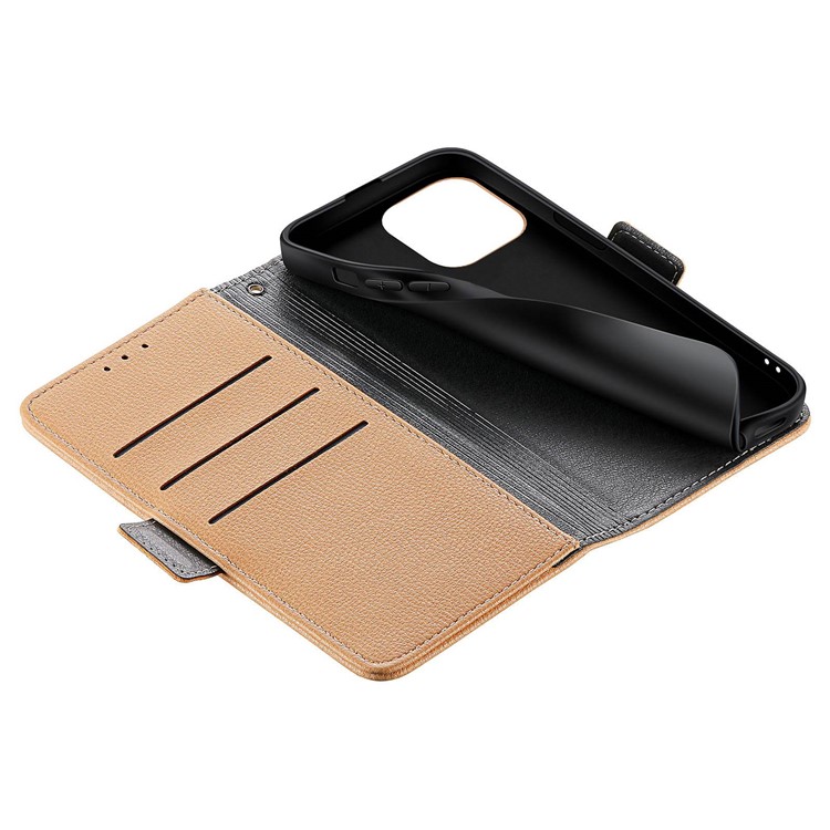 For iPhone 14 6.1 inch Flower Decor Phone Cover PU Leather Wallet Stand Full Protection Inner TPU Case - Khaki-9