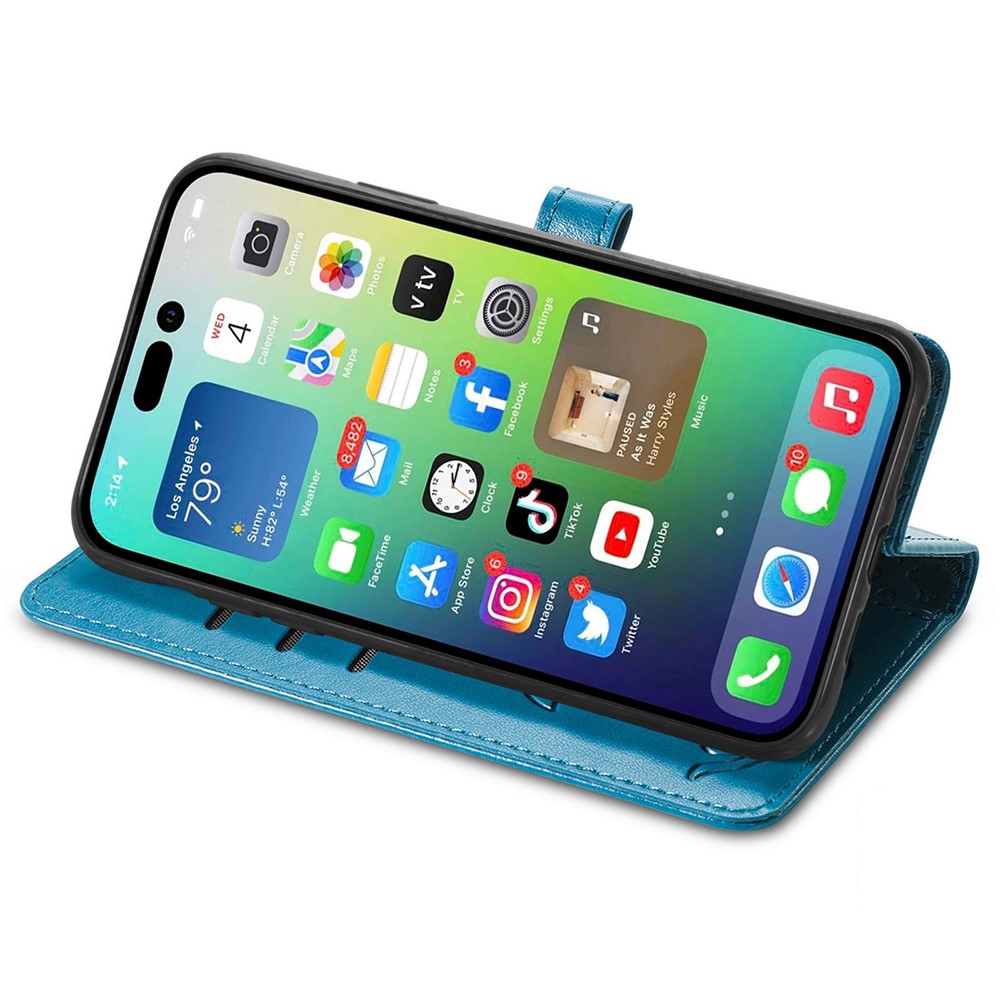 For iPhone 14 Pro 6.1 inch Imprinted Cat Dog Pattern PU Leather Case Drop-proof Protection Wallet Stand Phone Cover with Strap - Blue-3