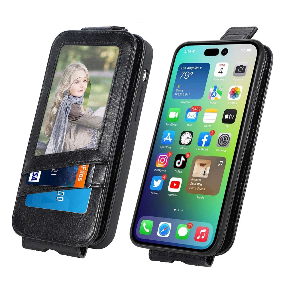 Vertical Flip Zipper Wallet Case for iPhone 14 Pro Max 6.7 inch, PU Leather Stand Phone Cover with Built-in Metal Sheet - Black-3