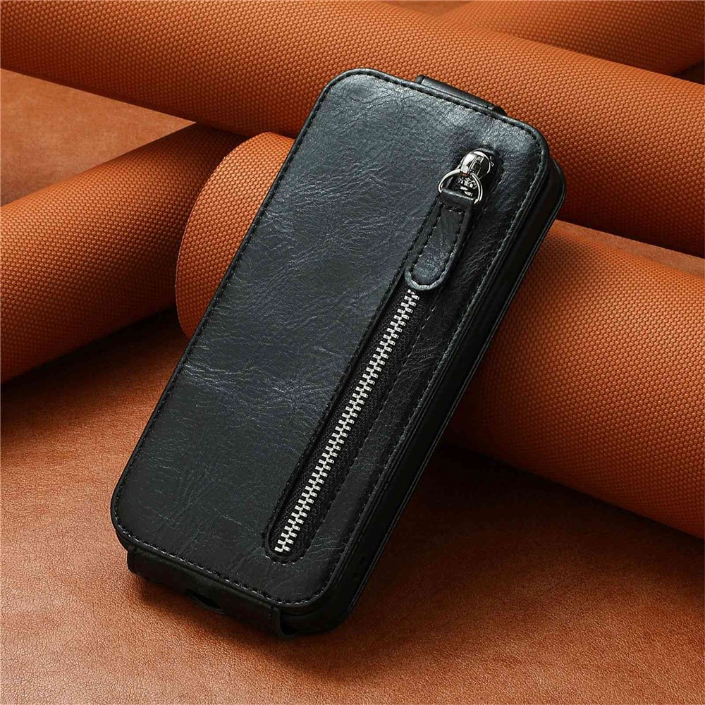 Vertical Flip Zipper Wallet Case for iPhone 14 Pro Max 6.7 inch, PU Leather Stand Phone Cover with Built-in Metal Sheet - Black-7