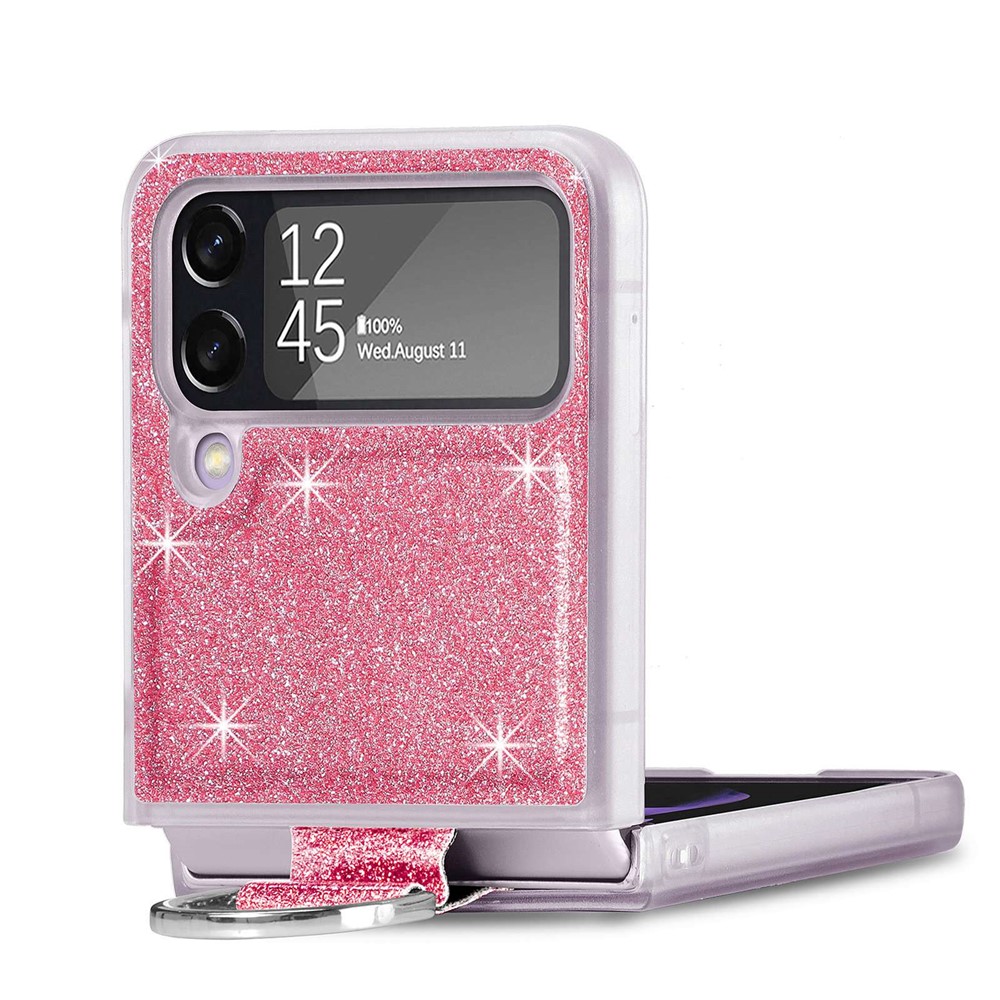 For Samsung Galaxy Z Flip4 5G Anti-drop Glitter Sequins Phone Cover with Ring Holder One-piece Hard Cell Phone Folding Case - Pink-4