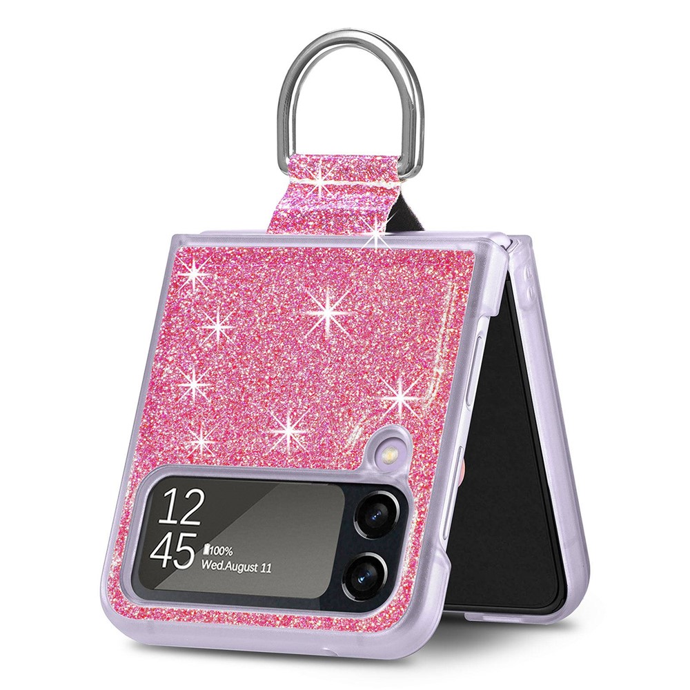 For Samsung Galaxy Z Flip4 5G Anti-drop Glitter Sequins Phone Cover with Ring Holder One-piece Hard Cell Phone Folding Case - Pink-5