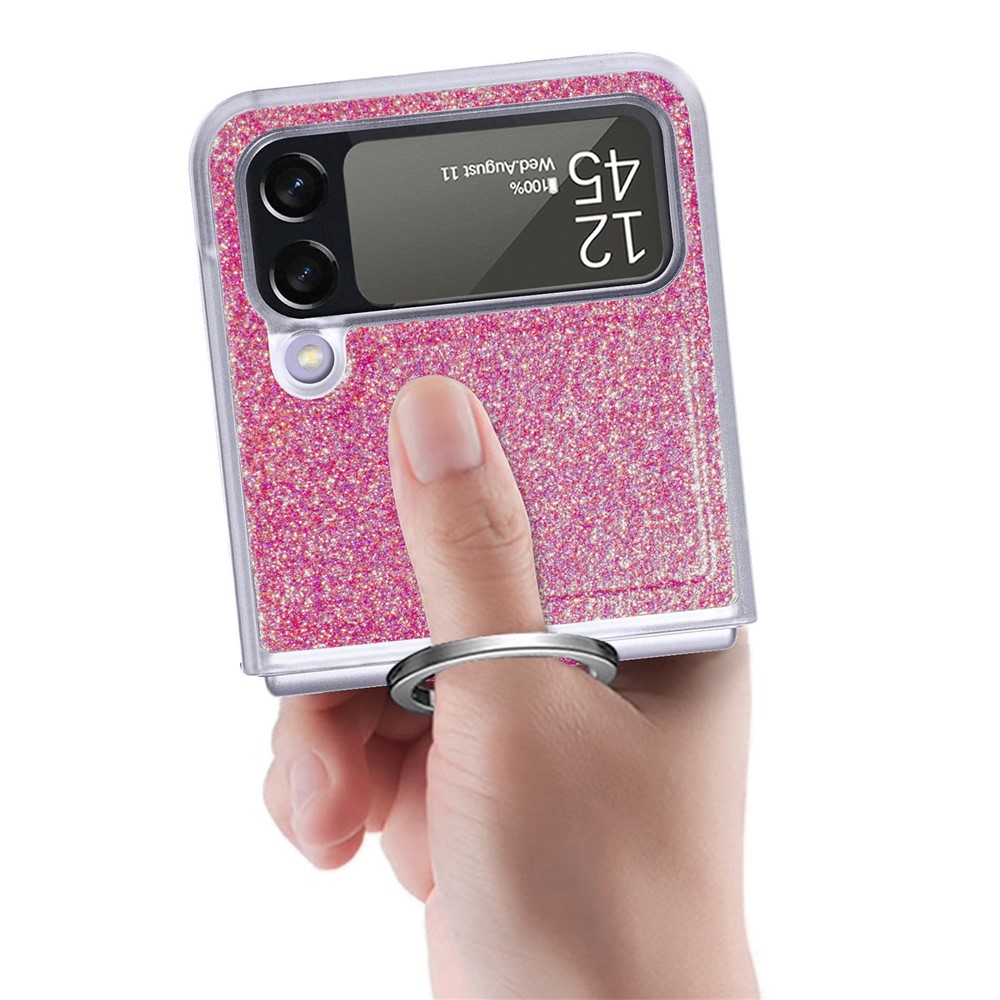 For Samsung Galaxy Z Flip4 5G Anti-drop Glitter Sequins Phone Cover with Ring Holder One-piece Hard Cell Phone Folding Case - Pink-8