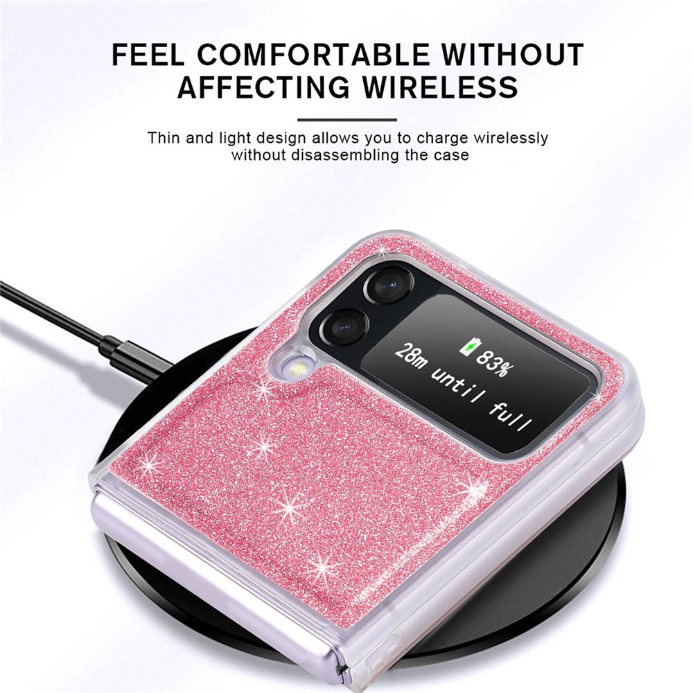 For Samsung Galaxy Z Flip4 5G Anti-drop Glitter Sequins Phone Cover PU Leather Coated PC Hard Cell Phone Case - Pink-10