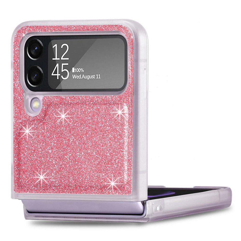 For Samsung Galaxy Z Flip4 5G Anti-drop Glitter Sequins Phone Cover PU Leather Coated PC Hard Cell Phone Case - Pink-2
