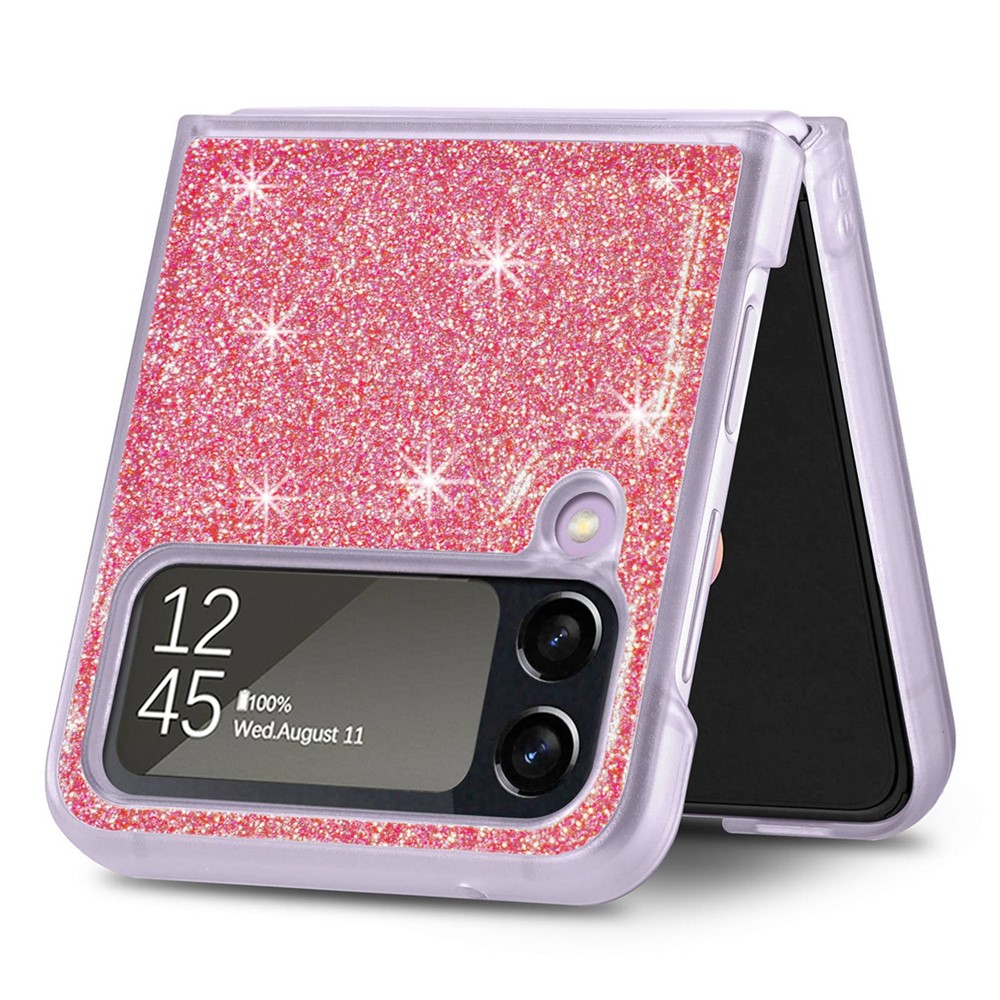 For Samsung Galaxy Z Flip4 5G Anti-drop Glitter Sequins Phone Cover PU Leather Coated PC Hard Cell Phone Case - Pink-3