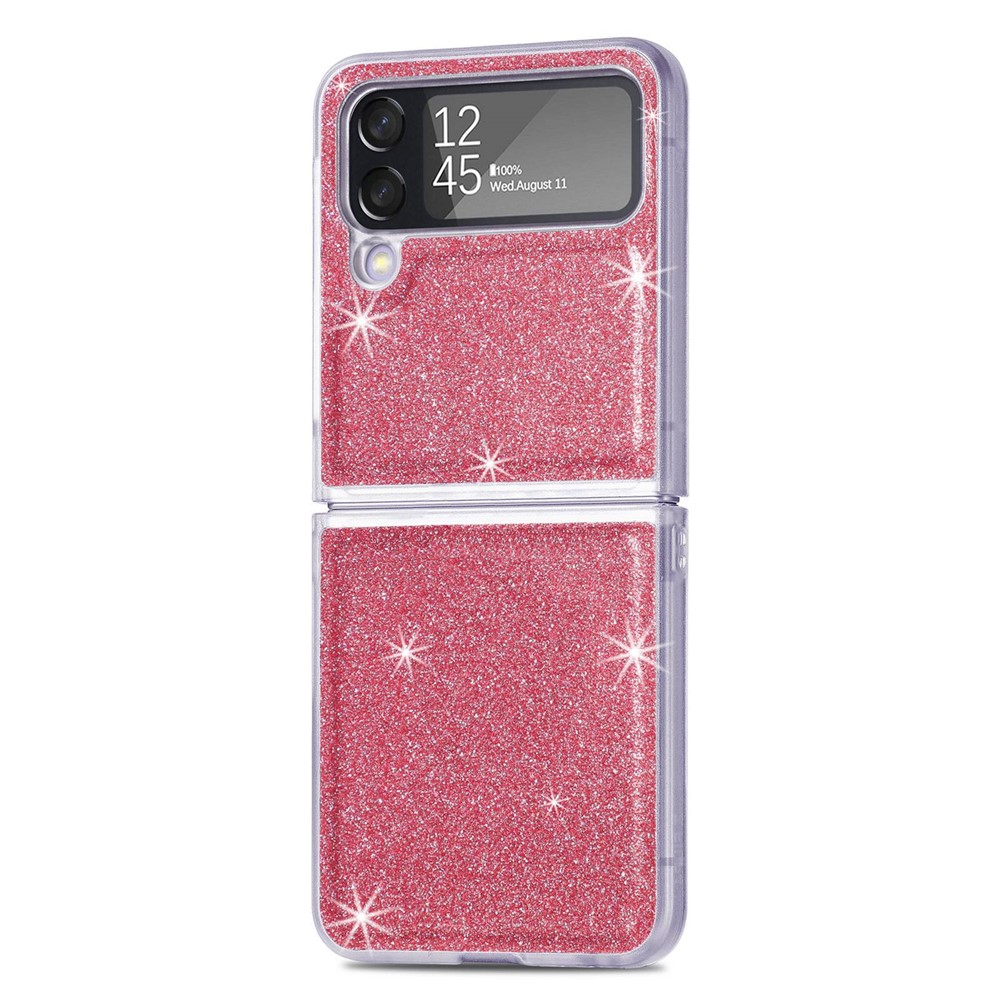 For Samsung Galaxy Z Flip4 5G Anti-drop Glitter Sequins Phone Cover PU Leather Coated PC Hard Cell Phone Case - Pink-5