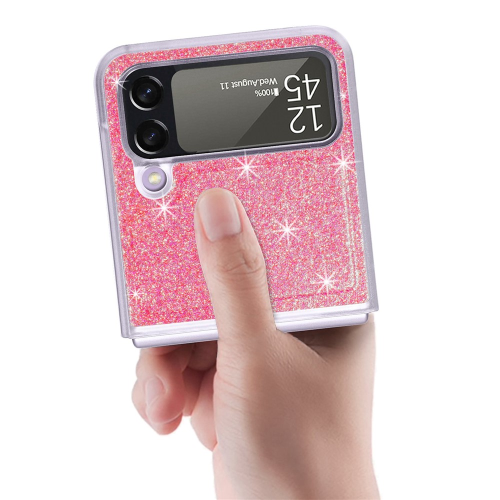 For Samsung Galaxy Z Flip4 5G Anti-drop Glitter Sequins Phone Cover PU Leather Coated PC Hard Cell Phone Case - Pink-6