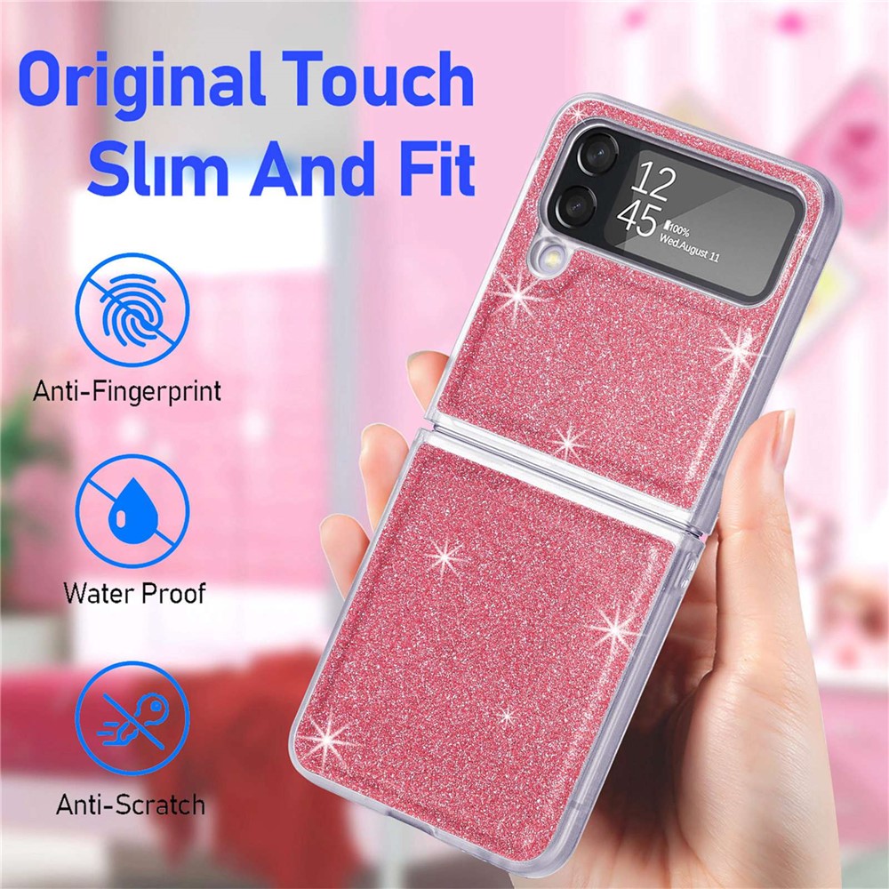 For Samsung Galaxy Z Flip4 5G Anti-drop Glitter Sequins Phone Cover PU Leather Coated PC Hard Cell Phone Case - Pink-8