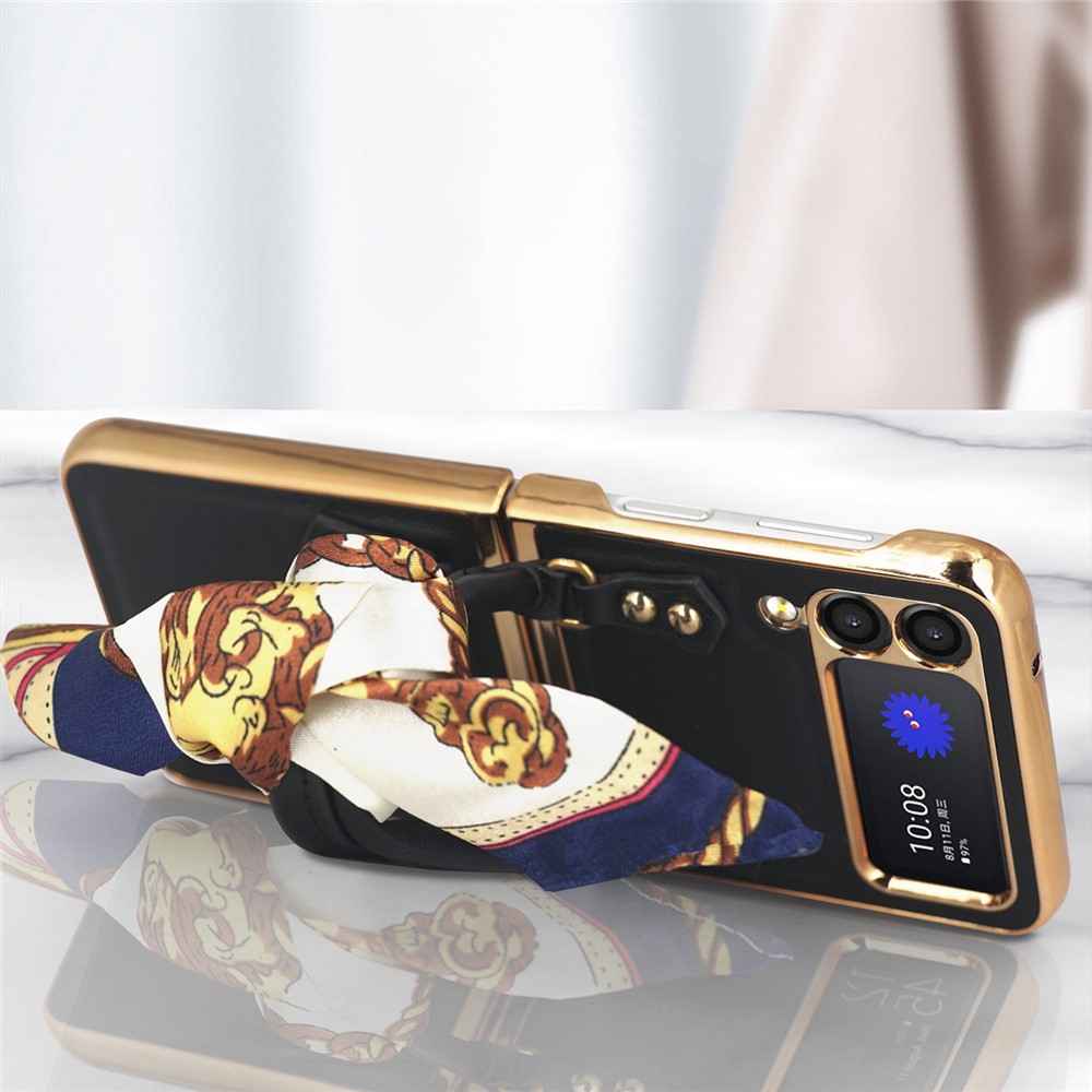 GKK for Samsung Galaxy Z Flip3 5G Hand Grip Design Leather Coated PC Anti-fingerprint Phone Case with Silk Scarf - Black-6