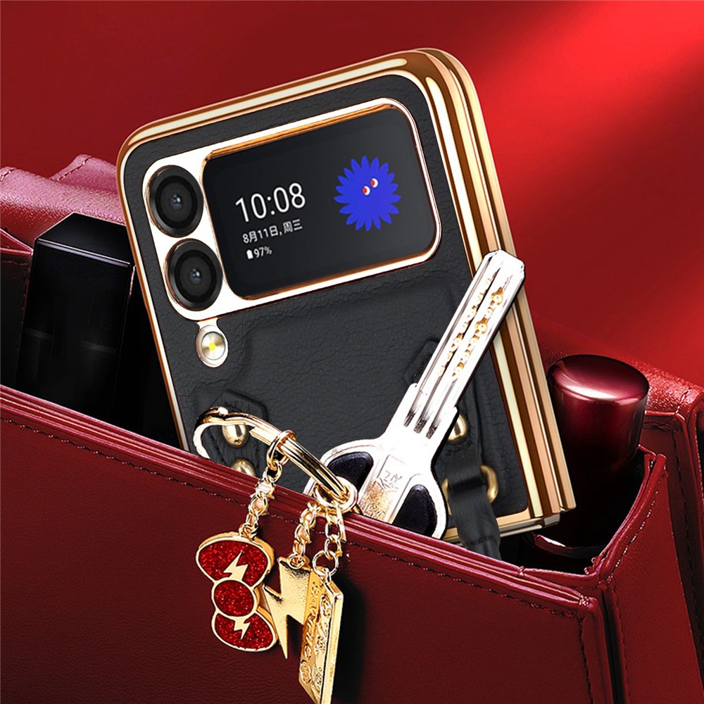 GKK for Samsung Galaxy Z Flip3 5G Hand Grip Design Leather Coated PC Anti-fingerprint Phone Case with Silk Scarf - Black-7