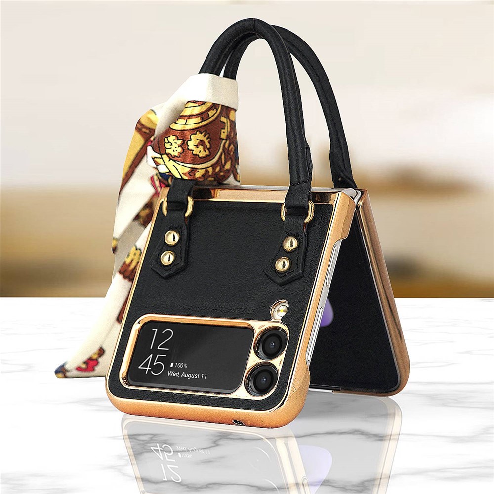 GKK for Samsung Galaxy Z Flip3 5G Hand Grip Design Leather Coated PC Anti-fingerprint Phone Case with Silk Scarf - Black-8