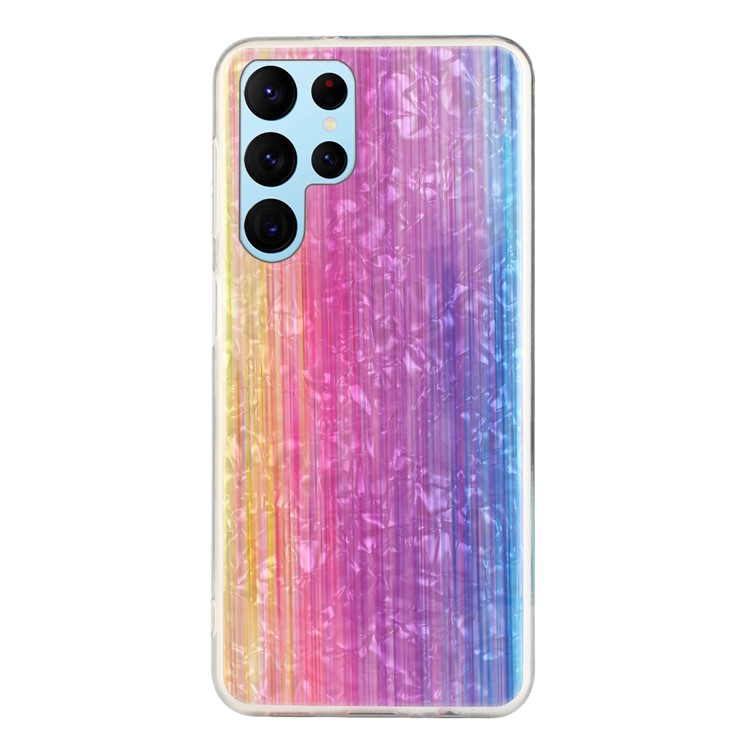 For Samsung Galaxy S22 Ultra 5G IMD Shell Pattern Phone Case 2.0mm Thickened TPU Scratch-Resistant Shockproof Cover - Pink Rainbow-1