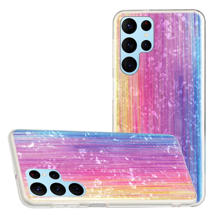 For Samsung Galaxy S22 Ultra 5G IMD Shell Pattern Phone Case 2.0mm Thickened TPU Scratch-Resistant Shockproof Cover - Pink Rainbow-5