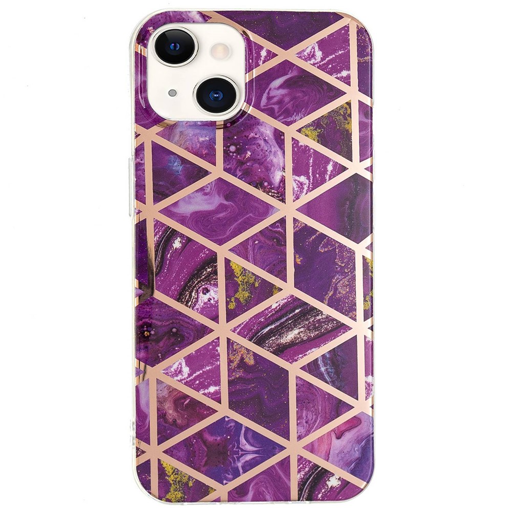 For iPhone 14 Max 6.7 inch IMD TPU Electroplating Various Pattern Shockproof Well-protected Phone Cover Shell - Purple-1
